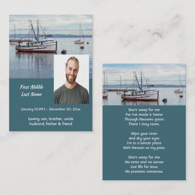 Christian Memorial Keepsake Commercial Fisherman (Fram/baksida)