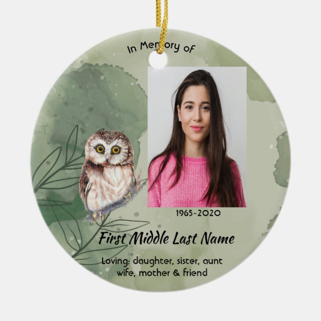 Christian Memorial Keepsake Cute Owl Bird Julgransprydnad Keramik (Framsidan)