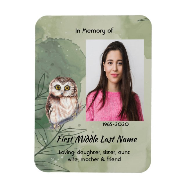 Christian Memorial Keepsake Cute Owl Bird Magnet (Vertikal)