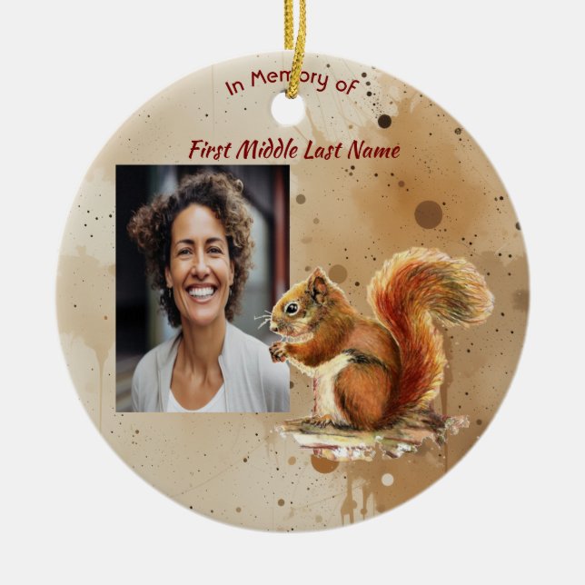 Christian Memorial Keepsake Cute Red Squirrel Julgransprydnad Keramik (Framsidan)