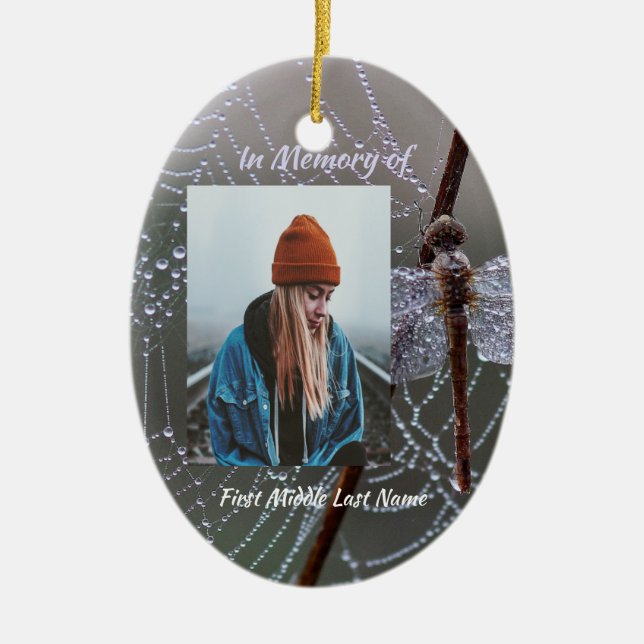 Christian Memorial Keepsake Dragonfly Dewdrops Julgransprydnad Keramik (Framsidan)