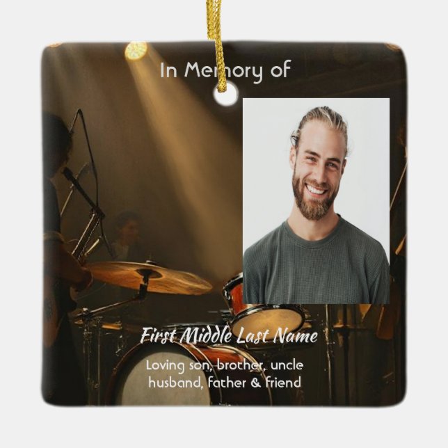 Christian Memorial Keepsake Drummer Drums Band  Julgransprydnad Keramik (Framsida)