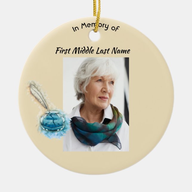 Christian Memorial Keepsake Feather Pen  Julgransprydnad Keramik (Framsidan)