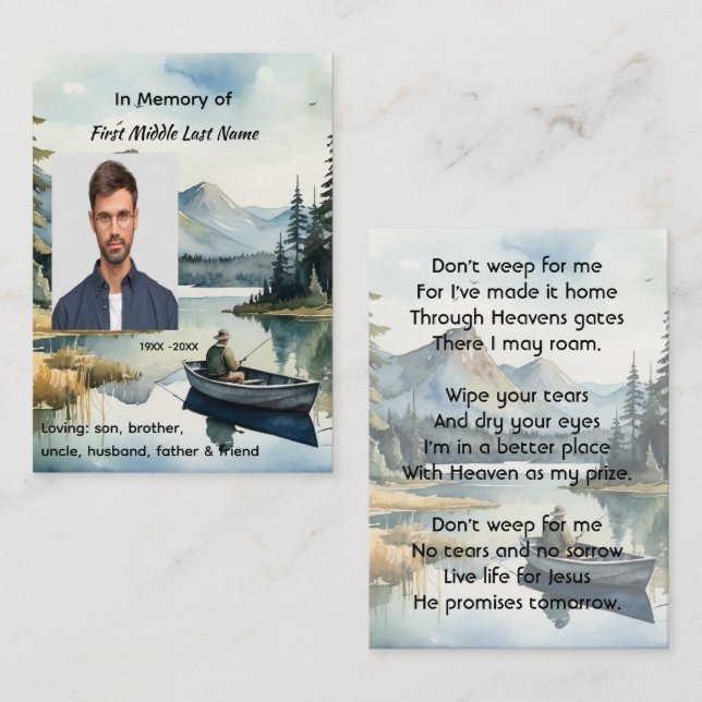 Christian Memorial Keepsake Fishing Lake in Boat (Fram/baksida)