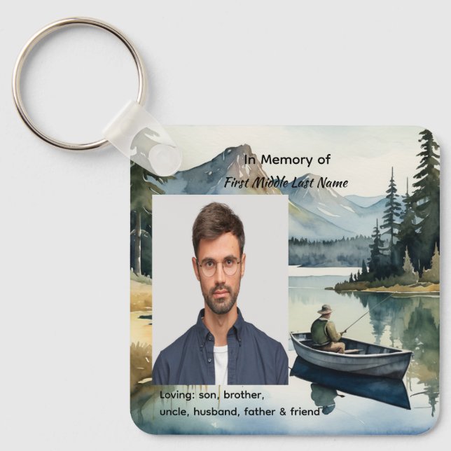 Christian Memorial Keepsake Fishing Lake in Boat Nyckelring (Framsida)