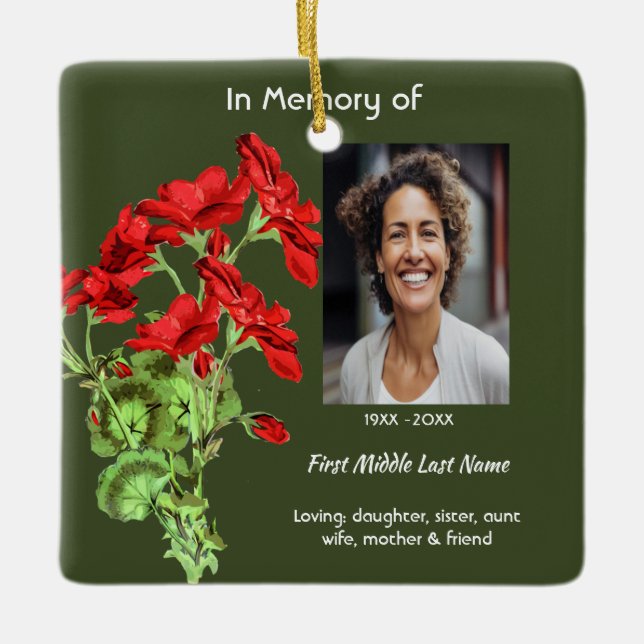 Christian Memorial Keepsake Geranium Flower Julgransprydnad Keramik (Framsida)