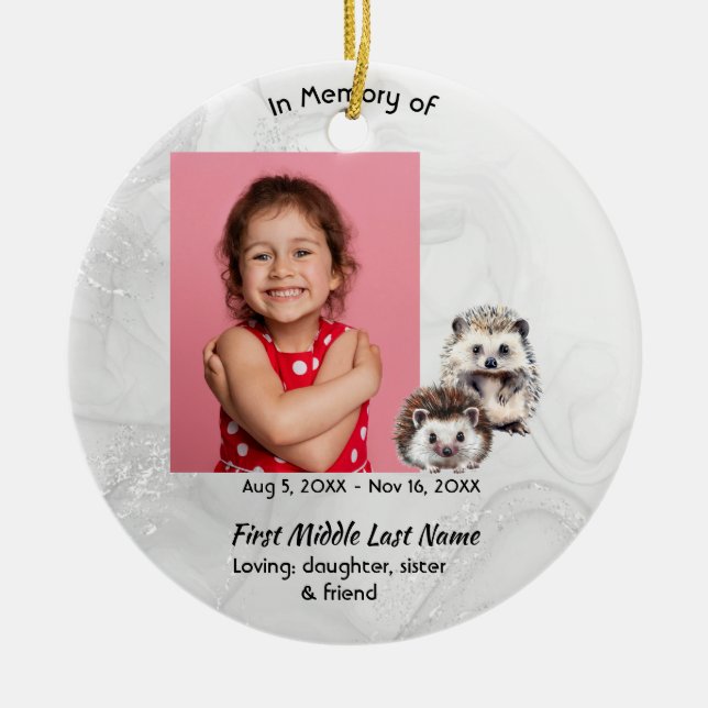 Christian Memorial Keepsake Hedgehog Children   Julgransprydnad Keramik (Framsidan)