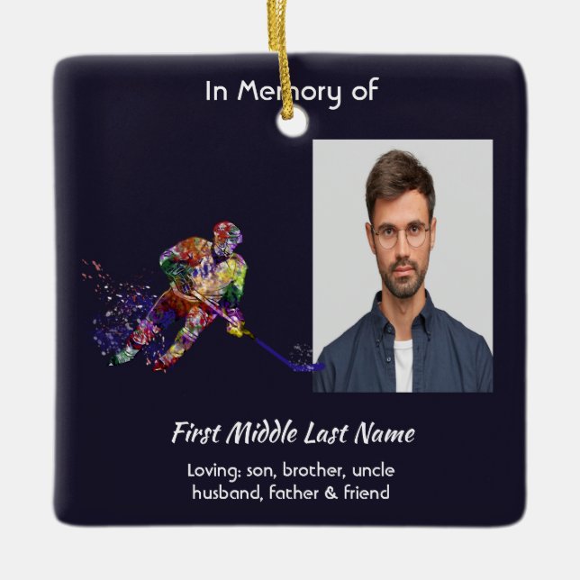 Christian Memorial Keepsake Hockey Player Sport Julgransprydnad Keramik (Framsida)