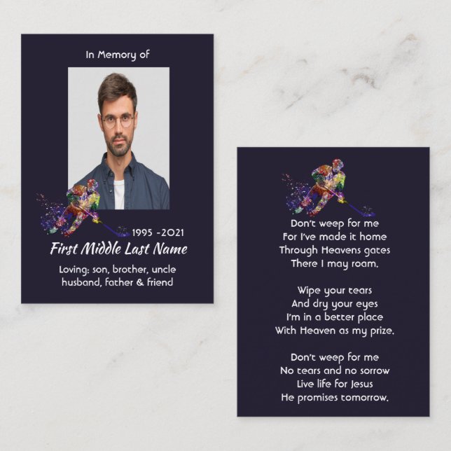 Christian Memorial Keepsake Hockey Player Sport Visitkort (Fram/baksida)