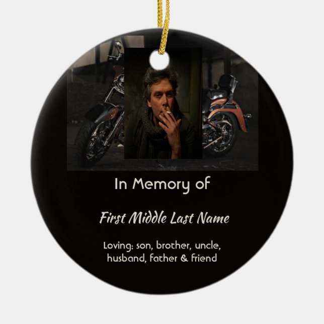 Christian Memorial Keepsake Motorcycle Biker Julgransprydnad Keramik (Framsidan)