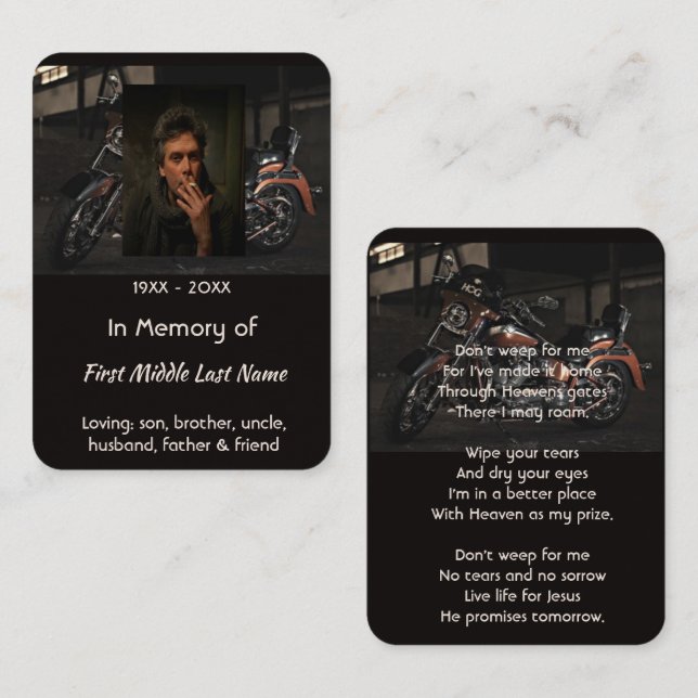 Christian Memorial Keepsake Motorcycle Biker Visitkort (Fram/baksida)