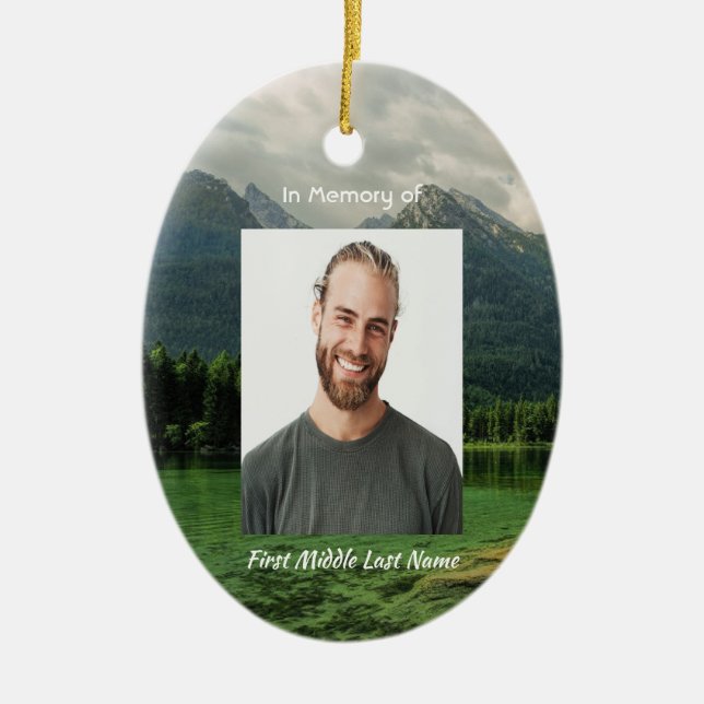 Christian Memorial Keepsake Mountain Lake  Julgransprydnad Keramik (Framsidan)