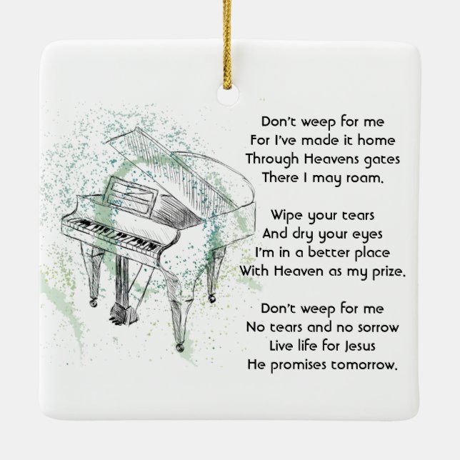 Christian Memorial Keepsake  Prayer Piano Musician Julgransprydnad Keramik (Baksida)