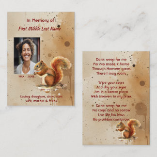 Christian Memorial keepsake Red Squirrel Visitkort