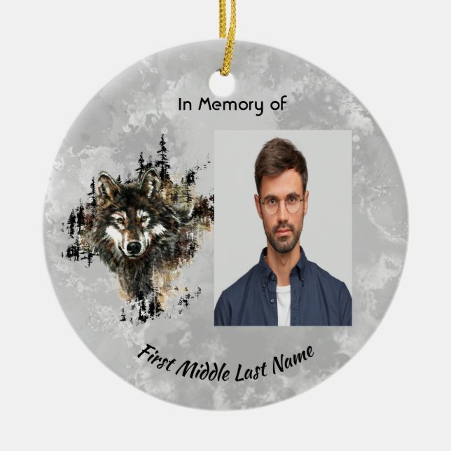 Christian Memorial Keepsake Wolf Wolves Animal art Julgransprydnad Keramik (Framsidan)