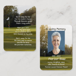 Christian Memorial Photo Dikt Golfer Golf Golfing Visitkort