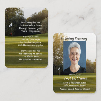 Christian Memorial Photo Dikt Golfer Golf Golfing Visitkort