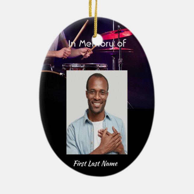 Christian Memorial Photo Drummer Drummer Band Julgransprydnad Keramik (Baksidan)
