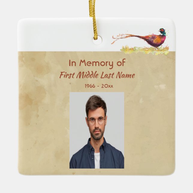 Christian Memorial Photo Invite Pheasant Bird Art Julgransprydnad Keramik (Framsida)