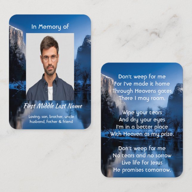 Christian Memorial Photo Mountain Lake Winter Snow Visitkort (Fram/baksida)