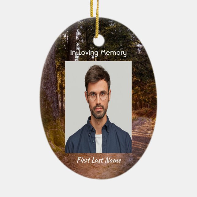 Christian Memorial Photo Prayer Forest Trail Walk Julgransprydnad Keramik (Baksidan)