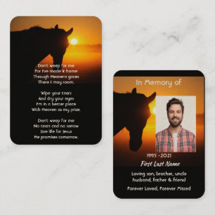 Christian Memorial Photo Prayer Horse Silhouette Visitkort