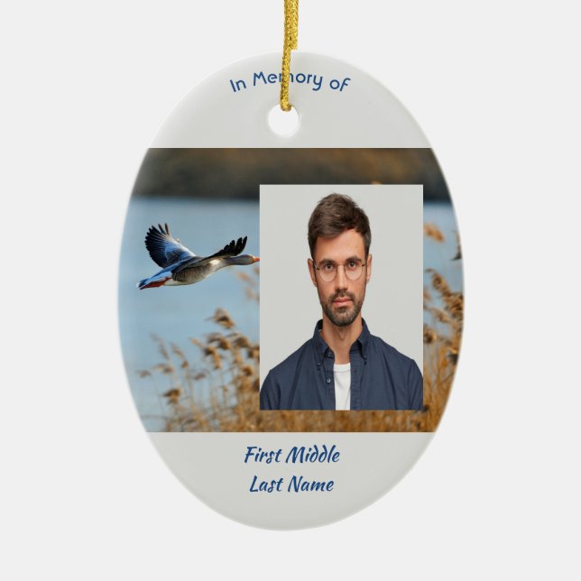 Christian Memorial Photo Prayer Lake Geese Birds Julgransprydnad Keramik (Framsidan)