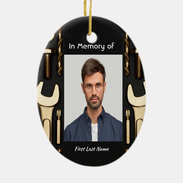 Christian Memorial Photo Prayer Verktyg Mechanic Julgransprydnad Keramik (Baksidan)