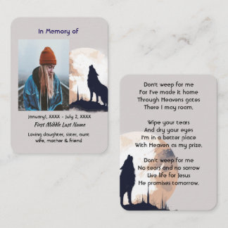 Christian Memorial Prayer Lone Varg Howling Animal Visitkort
