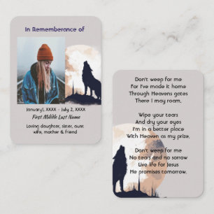 Christian Memorial Prayer Lone Varg Howling Animal Visitkort