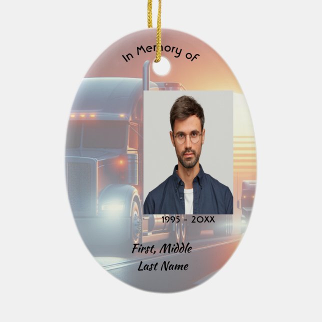 Christian Memorial Semi-Truck Tractor-trailer  Julgransprydnad Keramik (Baksidan)