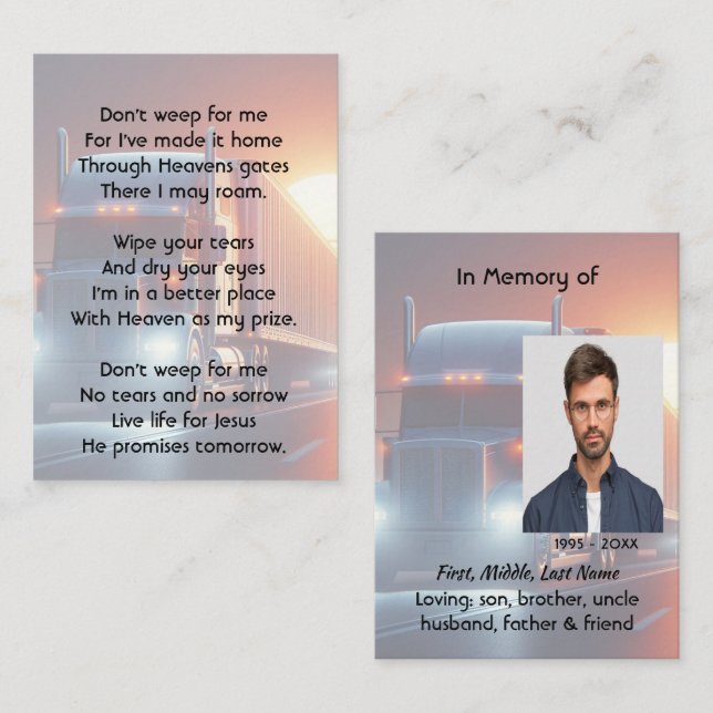 Christian Memorial Semi-Truck Tractor-trailer  Visitkort (Fram/baksida)