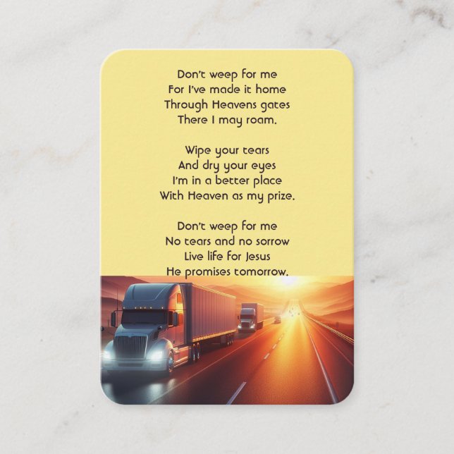 Christian Memorial SemiTruckTractor-trailer  Visitkort (Framsida)