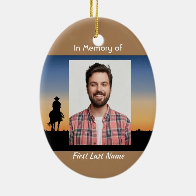 Christian Memorial Western Horse Back Riding  Julgransprydnad Keramik (Baksidan)