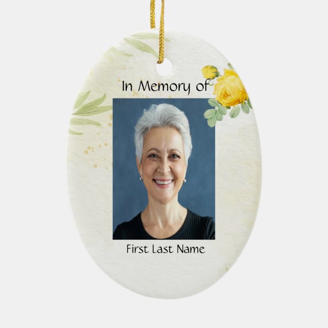 Christian Memory Photo Gul ros Garden Flowers Julgransprydnad Keramik (Baksidan)