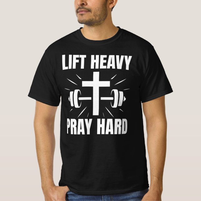 Christian Motivation Hiss Heavy Pray Hård T Shirt (Framsida)