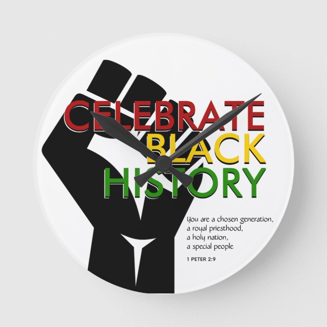 Christian Motivational CELEBRATE BLACK HISTORY Rund Klocka (Framsida)