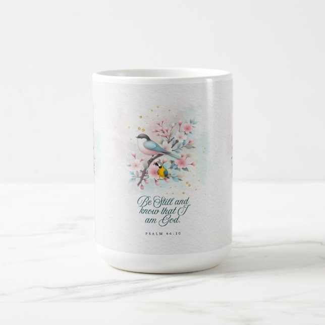 Christian Mug | “Be still” Floral Script Kaffemugg (Center)