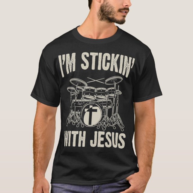 Christian Music Funny Drum Jesus Sten Drummer Gif T Shirt (Framsida)