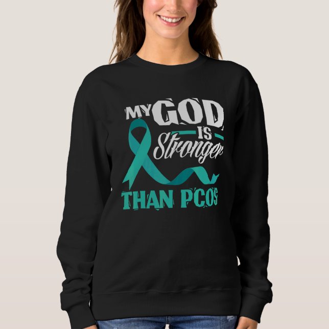 Christian My God Is Stronger Than PCOS Awareness T Shirt (Framsida)
