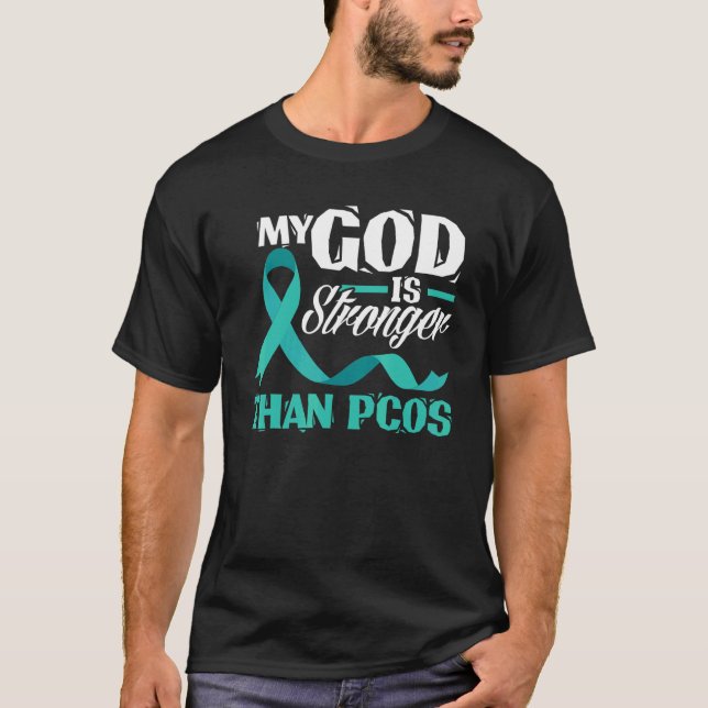Christian My God Is Stronger Than PCOS Awareness T Shirt (Framsida)