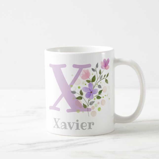 Christian Namn & Initial Blommigt Design Kaffemugg (Höger)