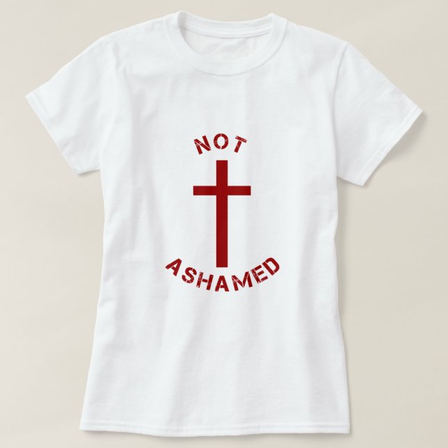 Christian Not Ashamed Red Kor Text Design T Shirt (Design framsida)