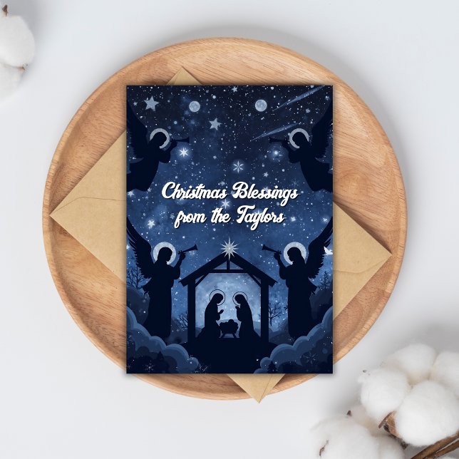 Christian Ntivity Scene jul Julkort (Christian Nativity Christmas Card with Angels and Luke 2:13-14 Scripture)