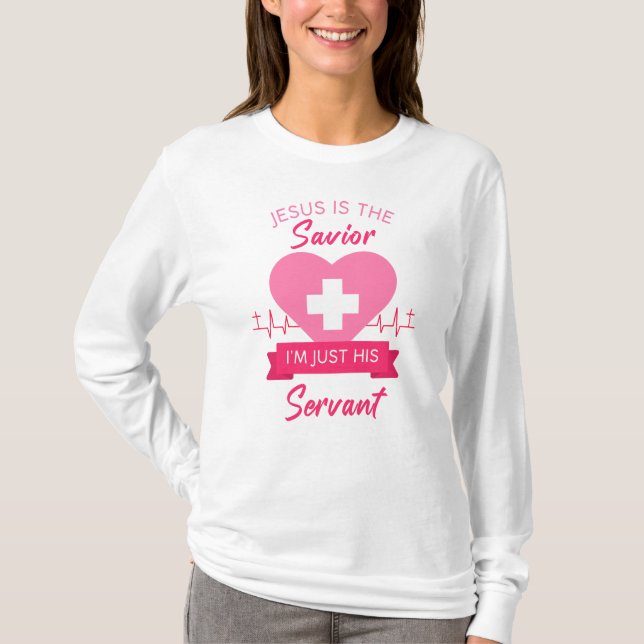 Christian Nurse Womens Jesus Savior Gospel Graphic T Shirt (Framsida)