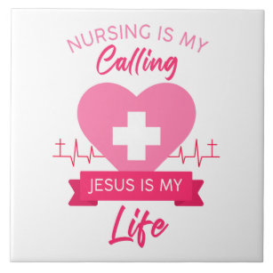 Christian Nurse Women's Rosa Färg Graphic Gospel Kakelplatta