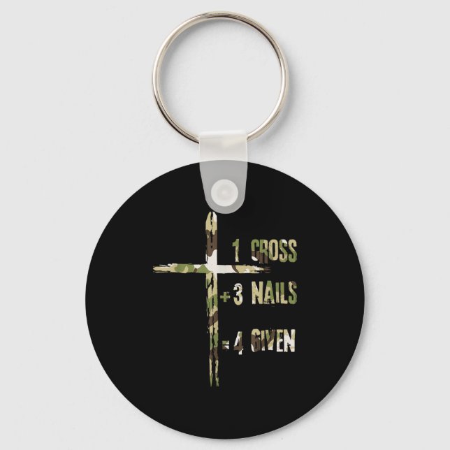 Christian One Cross Plus Three Nails Equals Forgiv Nyckelring (Framsida)