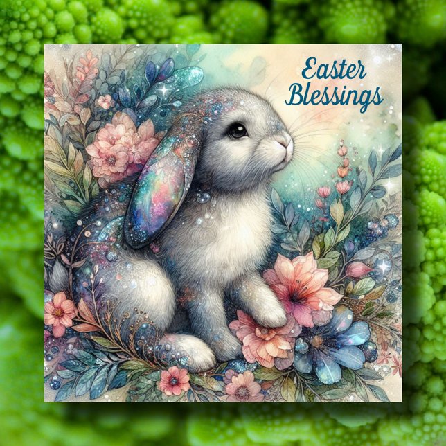 Christian Påsk Bluting Bunny Watercolor Flowers Julkort (Skapare uppladdad)