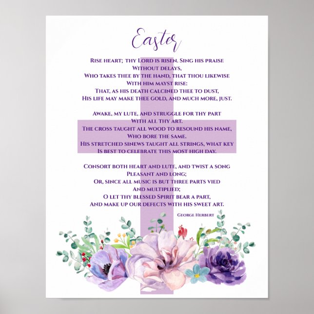 Christian Påsk Dikt Lila blommor & Kor Poster (Framsidan)