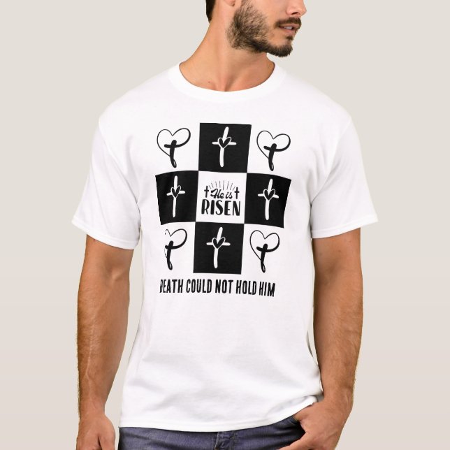 Christian Påsk HE ÄR RISEN Checkated T Shirt (Framsida)